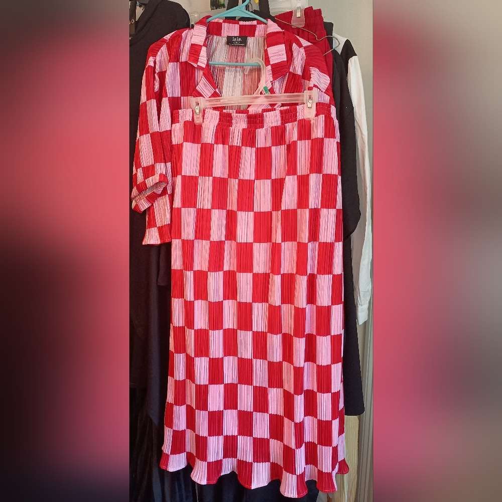 🩷❤️Dressed in LALA Red and Pink Checkered Skirt Set❤️🩷
